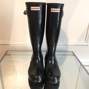 Hunter Original Tall Rain Boots Womens 7 Black Glossy